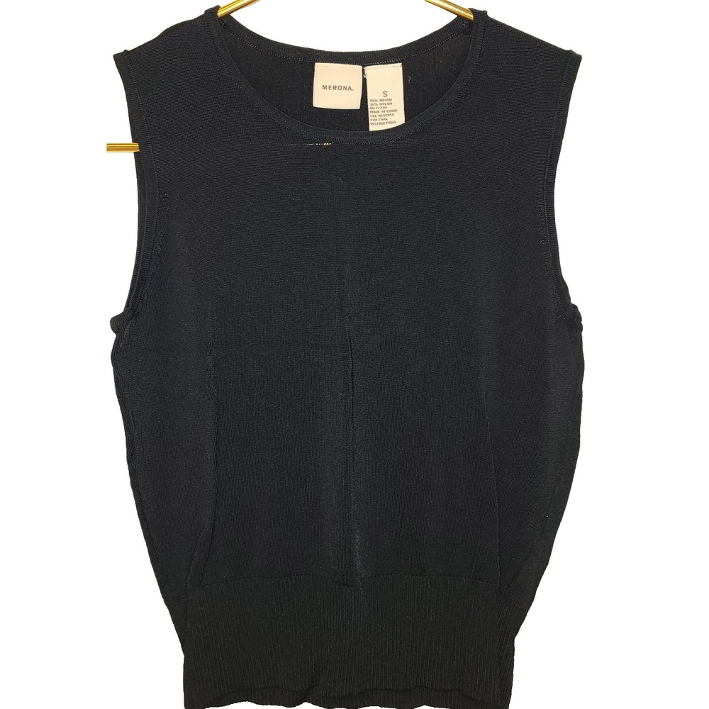 Merona Black Sleeveless Knit Shell Tank Top Sweater Size S Acrylic Nylon Tight